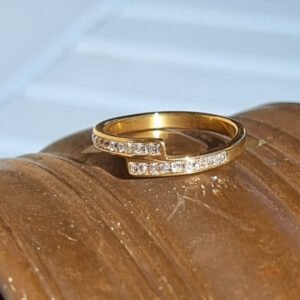 anillo acero oro doble fila de circonitas