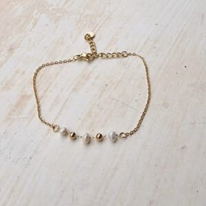 pulsera acero perlas oro